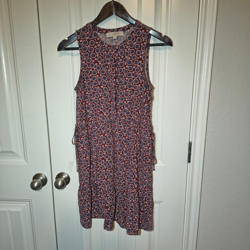 Ann Taylor LOFT Sleeveless Floral Medallion Midi Dress Burgundy Blue Size S